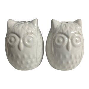 White Ceramic Owl Salt and Pepper Shakers – 3x2 Vintage Set with Loose Stoppers